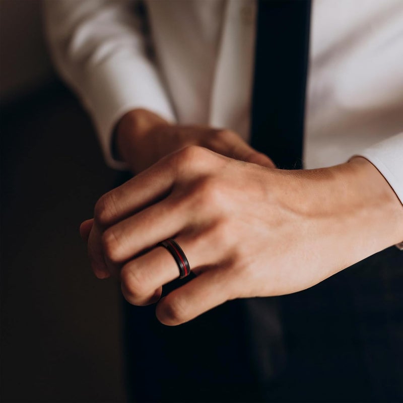 King Will Tungsten Rings for Men Two Tone Grooved Mens Wedding Band Cool Promise Engagement Matte Finished Beveled Edge - Image 5
